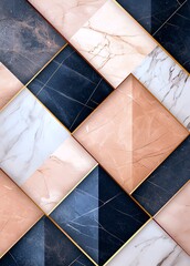 Poster - A stunning and sophisticated background showcasing a geometric tile pattern composed of elegant marble surfaces in various colors, perfect for interior design inspiration.