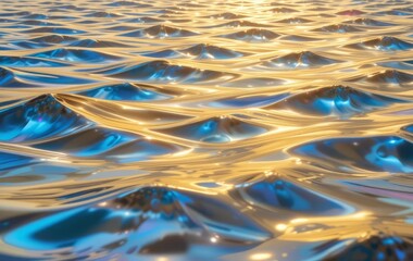 Wall Mural - A close-up of a gold iridescent holographic pattern resembling ocean waves