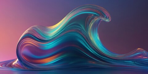 Poster - dynamic wave formation showcasing vibrant colors blending in a surreal landscape with a tranquil amb