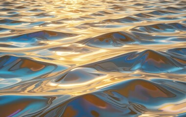 Wall Mural - A close-up of a gold iridescent holographic pattern resembling ocean waves