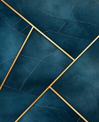 Poster - A stylish abstract background featuring a textured dark blue surface geometrically divided by elegant golden lines