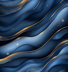 Poster - A vibrant abstract background featuring wavy lines in deep blue hues with golden accents. Ideal for digital art, print design, and creative projects requiring lively visuals.