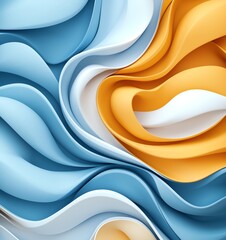Poster - A vibrant abstract design featuring flowing waves in blue, white, and yellow colors, creating a sense of movement and fluidity, perfect for backgrounds or artistic projects.