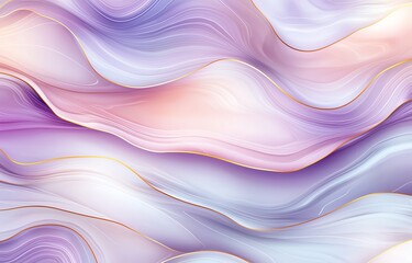 Poster - A vibrant abstract illustration showcasing flowing waves of pastel colors, including pink, purple, and soft blue, creating a serene and dreamy atmosphere perfect for backgrounds.
