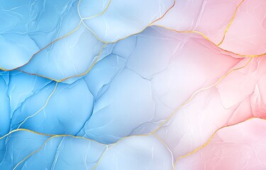 Poster - A vibrant and elegant abstract texture featuring layers of soft blue and pink hues intertwined with delicate golden lines, perfect for backgrounds, wallpapers, or artistic projects