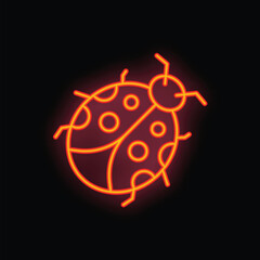 Poster - neon sign showing a ladybug with an orange outline and black dots on a black background