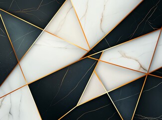 Poster - A visually striking abstract texture featuring a modern arrangement of white and black marble with golden accents, perfect for backgrounds, designs, and creative projects.