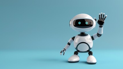 Poster - A cartoon robot waves hello.