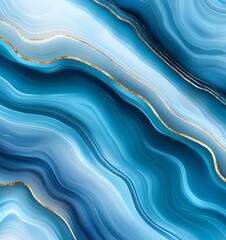 Poster - Abstract blue wave pattern with golden accents, perfect for backgrounds, wallpapers, and design projects. The fluid shapes create a sense of calm and elegance for any creative use.