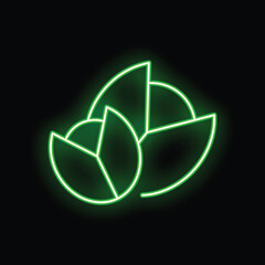 Poster - Green neon sign showing pie chart slices on black background, representing market share or business analytics