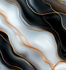 Poster - Abstract marble texture with flowing lines of black, white, and gold. Ideal for backgrounds, wallpapers, and digital art. Evokes elegance and sophistication.