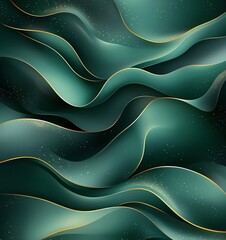 Poster - Abstract wavy pattern featuring rich green tones and golden accents. Ideal for backgrounds, wallpapers, and digital art projects, evoking a sense of tranquility and elegance.