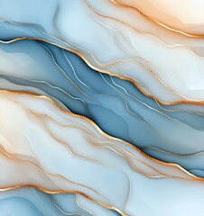 Poster - An abstract background showcasing flowing waves of blue and cream colors. Perfect for design projects, wallpapers, and creative artworks, conveying a sense of calm and tranquility.