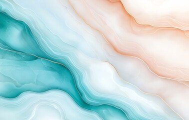 Poster - An abstract blend of soft blue and peach swirls creates a calming visual effect. Perfect for backgrounds, digital art, or design projects requiring an elegant touch.