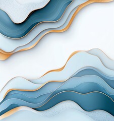 Poster - An abstract composition showcasing layered waves in calming shades of blue and gold. This artistic design adds depth and texture, perfect for modern digital backgrounds or visuals.