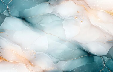 Poster - An abstract design featuring flowing waves of teal, white, and gold, creating a serene and modern aesthetic perfect for backgrounds or artistic projects.