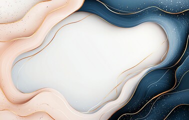 Poster - An abstract design featuring fluid shapes in soft hues of beige, navy, and white. The flowing lines create a calming and elegant backdrop suitable for various creative projects.