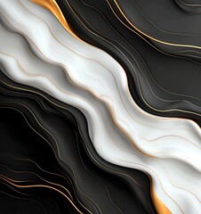 Poster - An abstract design featuring fluid lines in shades of black, white, and gold, creating a modern and sophisticated visual effect suitable for various creative projects.