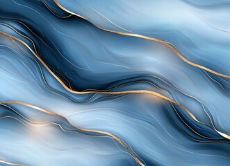 Poster - An abstract digital art piece featuring fluid waves of blue and gold tones, creating a sense of movement and depth. Perfect for backgrounds, wallpapers, and creative projects.