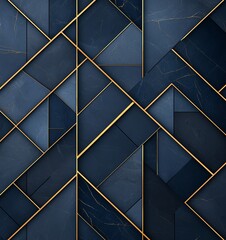 Poster - An abstract design showcasing geometric patterns with a combination of dark tones and golden lines, perfect for modern backgrounds and artistic projects.