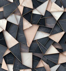 Poster - An abstract geometric pattern featuring a mosaic of triangular shapes in a blend of black, white, and beige tones, creating a modern and stylish design for various applications.