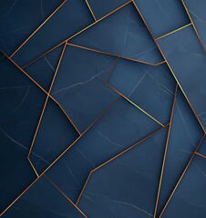 Poster - An abstract geometric design featuring deep blue tones with golden lines creating a layered effect, perfect for backgrounds or modern art applications.