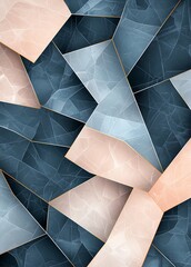 Poster - An abstract geometric pattern featuring interlocking shapes in soothing blue and peach tones, perfect for backgrounds, digital designs, or artistic projects that need a modern touc