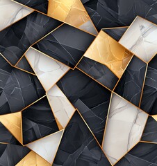 Poster - An abstract pattern featuring a dynamic interplay of dark and light geometric shapes, accented with luxurious golden highlights, perfect for modern design projects.