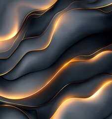 Poster - An abstract texture featuring smooth, flowing curves in dark tones, illuminated by subtle golden highlights, perfect for backgrounds or artistic design projects.