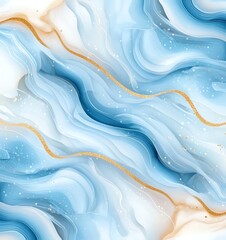 Poster - An abstract texture featuring soft waves of blue and white with delicate gold accents, ideal for backgrounds, wallpapers, and creative projects seeking elegance and tranquility.
