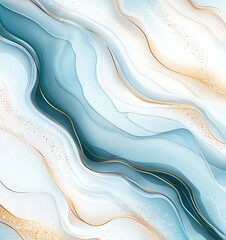 Poster - An abstract wave design featuring flowing lines of blue and gold, creating a serene and modern aesthetic suitable for backgrounds, wallpapers, and artistic projects.