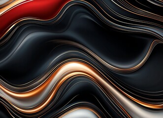 Poster - An abstract wave pattern featuring smooth flowing curves in shades of black, red, and gold. This dynamic and vibrant design is ideal for various creative projects.