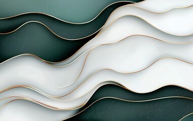 Poster - An abstract wave pattern with smooth curves in shades of green and white, highlighting the beauty of modern design and creativity. Perfect for backgrounds and artistic projects.