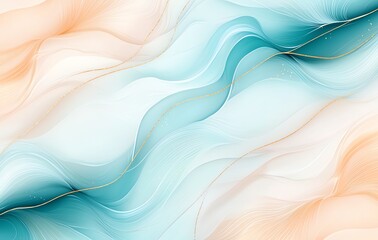 Poster - An elegant abstract wave background featuring soft blending hues of blue and peach. Perfect for creative projects, web design, and promotional materials.