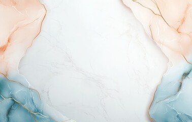Poster - An elegant marble texture background featuring soft pastel colors of peach and teal, layered delicately for a soothing visual effect, perfect for creative projects and designs.