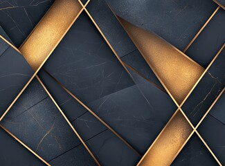 Poster - Marble abstract background features dark geometric shapes highlighted with golden accents, creating a modern and elegant design suitable for various creative projects.