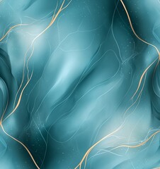 Poster - abstract design features flowing waves in shades of teal and gold, creating a serene and modern look. Ideal for backgrounds in digital art, websites, and presentations.