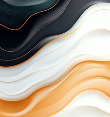 Poster - This abstract design features fluid curves and waves in a harmonious blend of black, white, and orange tones, creating a modern and elegant visual experience.