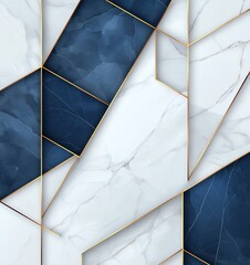 Poster - This elegant marble pattern features rich blue and white tones, highlighted by gold geometric outlines. Perfect for backgrounds, wallpapers, or creative design projects.