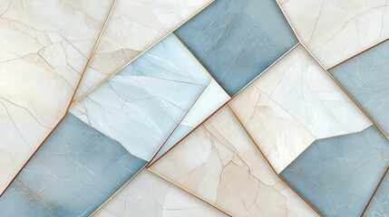 Poster - Marble features an intricate pattern of tiles in soft blue and cream hues, showcasing a blend of modern textures perfect for interior design projects.