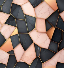 Poster - Marble geometric pattern features a stylish combination of black, pink, and gold hues, providing a modern and elegant backdrop for various design projects.