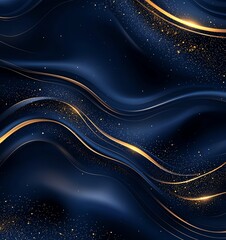 Poster - Stunning abstract design features smooth, flowing waves of deep blue and shimmering gold accents, creating a visually striking background ideal for various digital projects.
