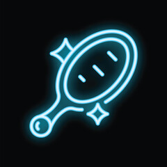 Poster - neon hand mirror shining with glowing light effect on a black background