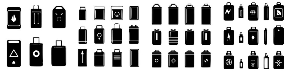 Poster - Various battery designs showcasing diverse shapes and sizes ideal for illustrations and graphic projects