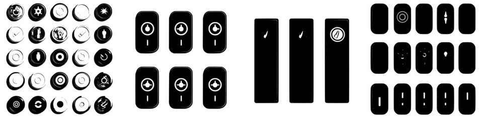 Poster - Diverse set of icon designs showcasing various functions and controls in minimalistic black and white style