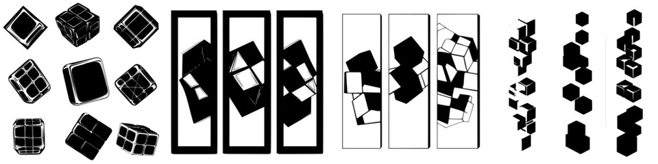 Poster - Abstract black and white geometric shapes arranged in various patterns on a flat surface