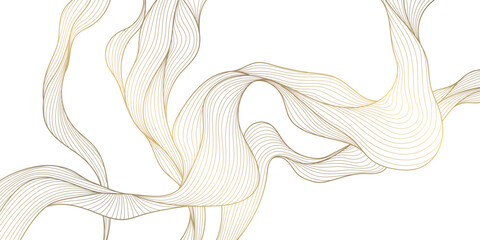 Wall Mural - vector gold wave line background, premium curve shape, glitter elegant template. flow light design, 