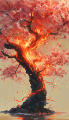 Wall Mural - Burning Cherry Blossom Tree