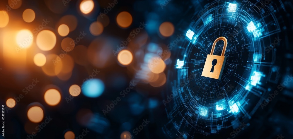 A digital lock symbolizing cybersecurity and data protection ...