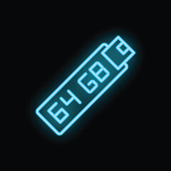 Poster - Blue neon icon of a usb flash drive is glowing against a black background